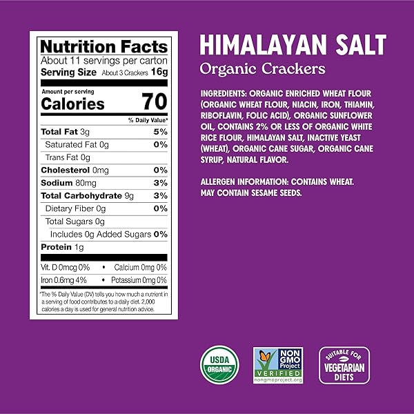 MILTON’S ORGANIC CRACKERS, HIMALAYAN SALT – CERTIFIED ORGANIC, NON-GMO PROJECT VERIFIED, KOSHER, MADE WITH REAL PINK HIMALAYAN SALT, GREAT FOR CHARCUTERIE BOARDS – 6 OZ, PACK OF 8