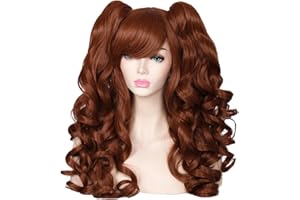 ColorGround Long Curly Cosplay Wig with 2 Ponytails (Brown Only)
