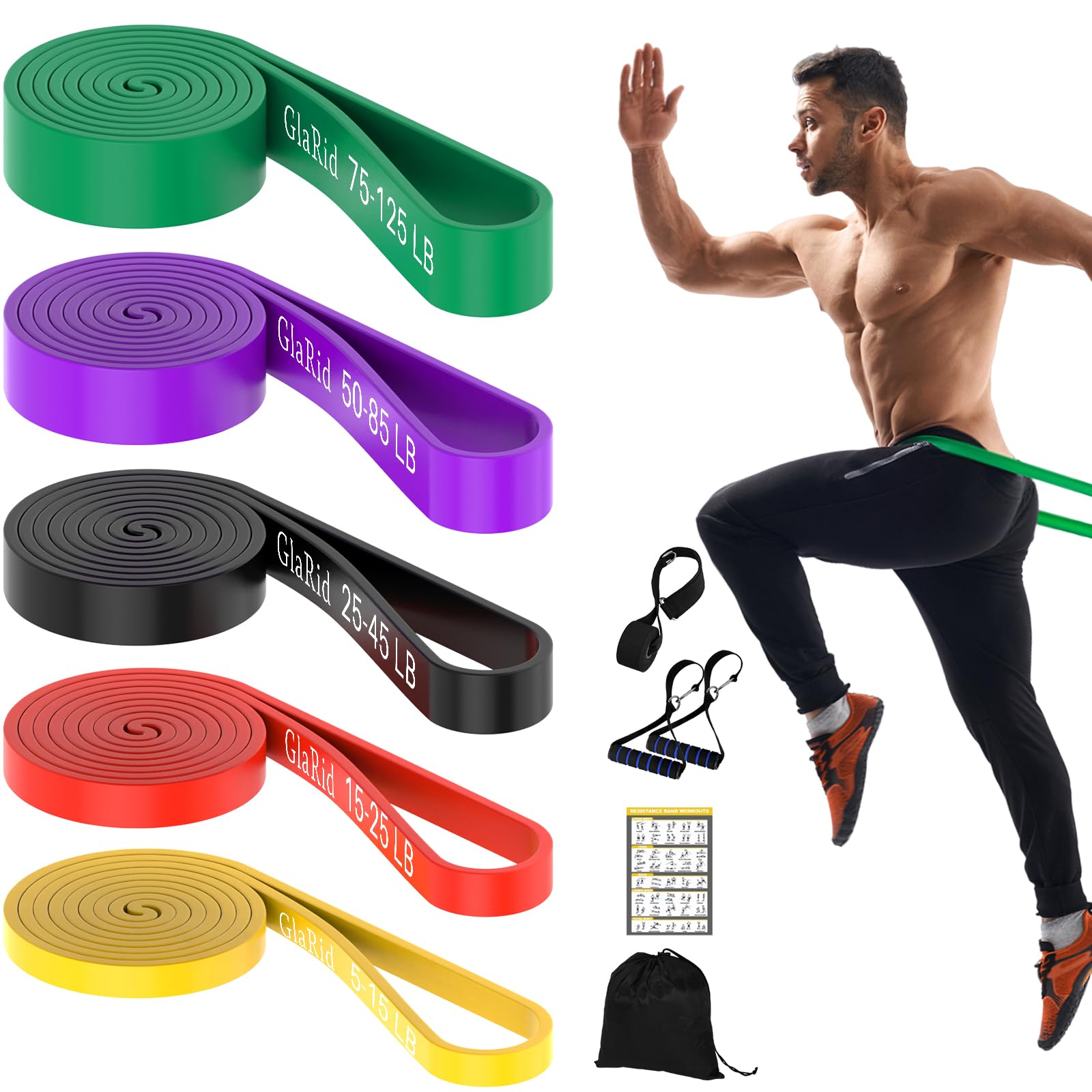 GlaRid Resistance Bands Set, 5 Levels Exercise Bands Resistance Men Women, Pull Up Assistance Bands with Door Anchor, Handles for Strength Training, Yoga, Muscle Toning, Body Stretching