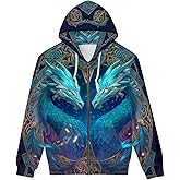 GLUDEAR Men's 3D Graphic Print Full-Zip Mock Neck Sweatshirt Long Sleeve Lightweight Loose Fit Jackets