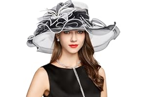 YIDINGCO 2025 Derby Hat, Classy Sun Hat for Women Ladies, Organza Feather Kentucky Fascinator for Tea Party Church UV Protection