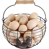 8'' Farmhouse Egg Basket for Gathering Fresh Eggs, Wire Chicken Egg Basket | Metal Egg Holder for Countertop & Chicken Coop, 