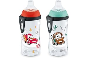 NUK Active Sippy Cup, 10 oz, 2 Pack, Disney's Cars, Lightning McQueen, BPA-Free, Spill-Proof, Transition Cup