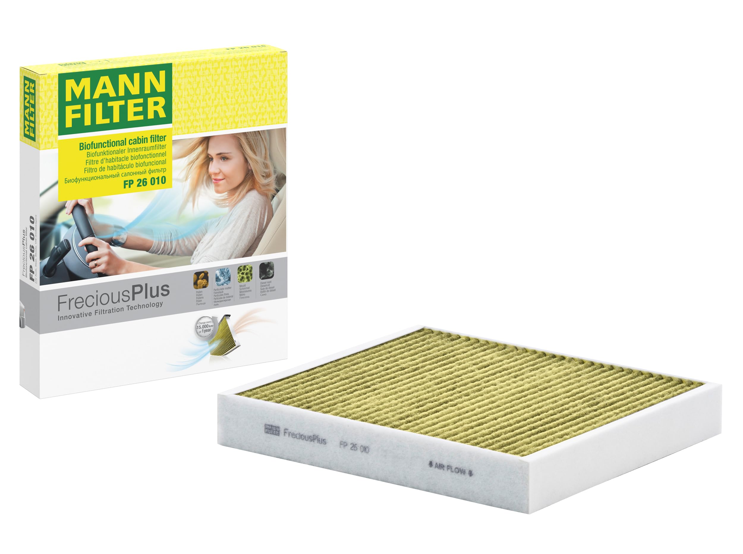 MANN-FILTER FP 26 010 Cabin Air Filter - FreciousPlus Biofunctional Pollen Filter - for Cars + Transporters