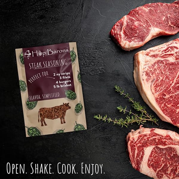 HOP BARONS, GOURMET STEAK SEASONING, SINGLE SERVE PACK – PREMIUM BLEND OF HERBS AND SPICES, NO FILLERS, NO PRESERVATIVES – COOKING GIFTS FOR MEN, GRILLING GIFTS