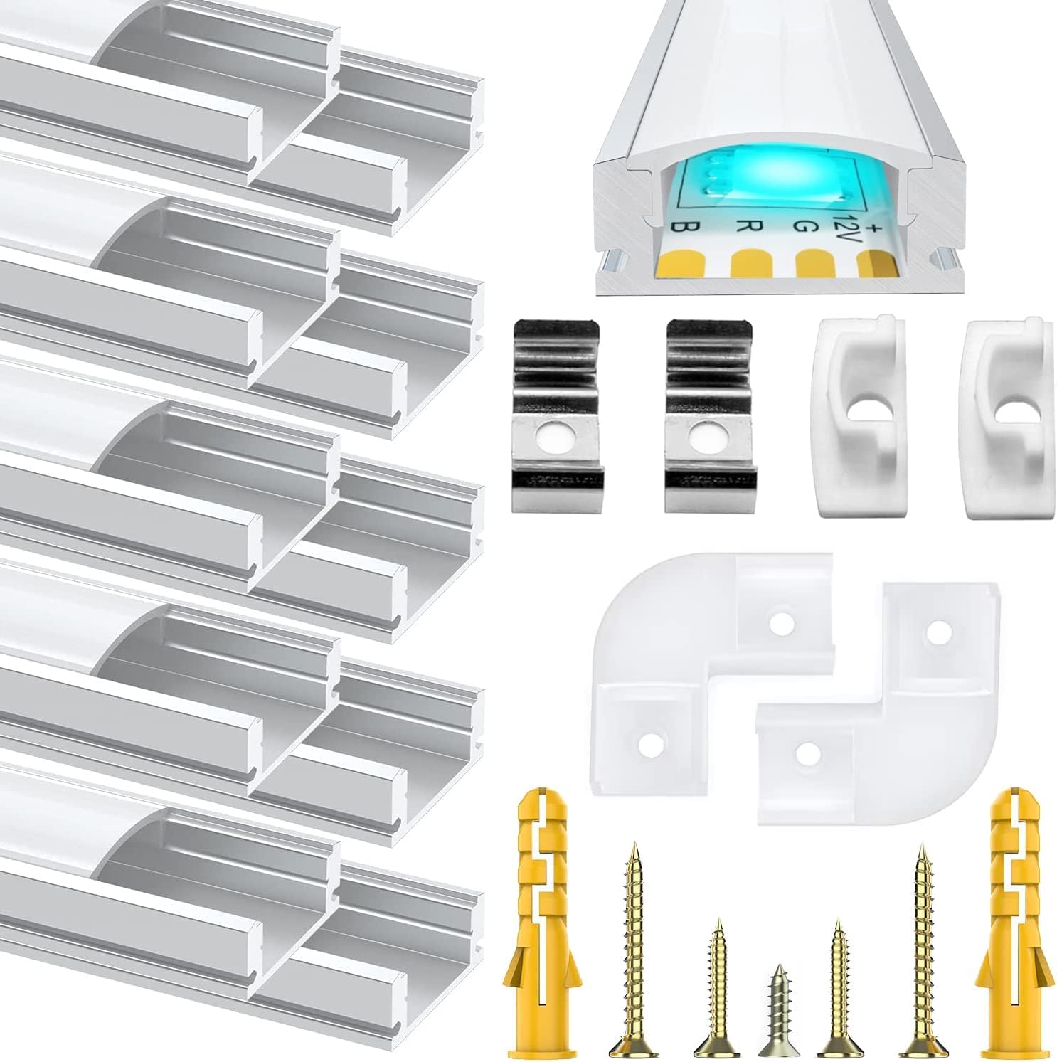 Chesbung U Shape Led Aluminum Profile with Cover for Led Strip Lights, 10 Pack Strip Diffuser Channel Led Coving for Ceilings Trunking Track