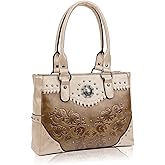 LAVAWA Tote Bag for Women Large Western Purse Ladies Top Handle Shoulder Handbags Vintage Embossed Concho Studs