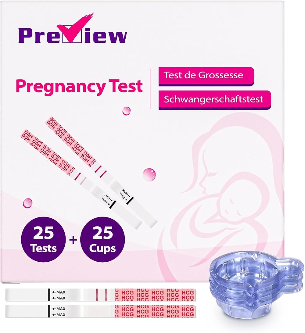 Preview Pregnancy Test Strips 25 Count Early 6 Days Urine Cups 10 mIU/mL