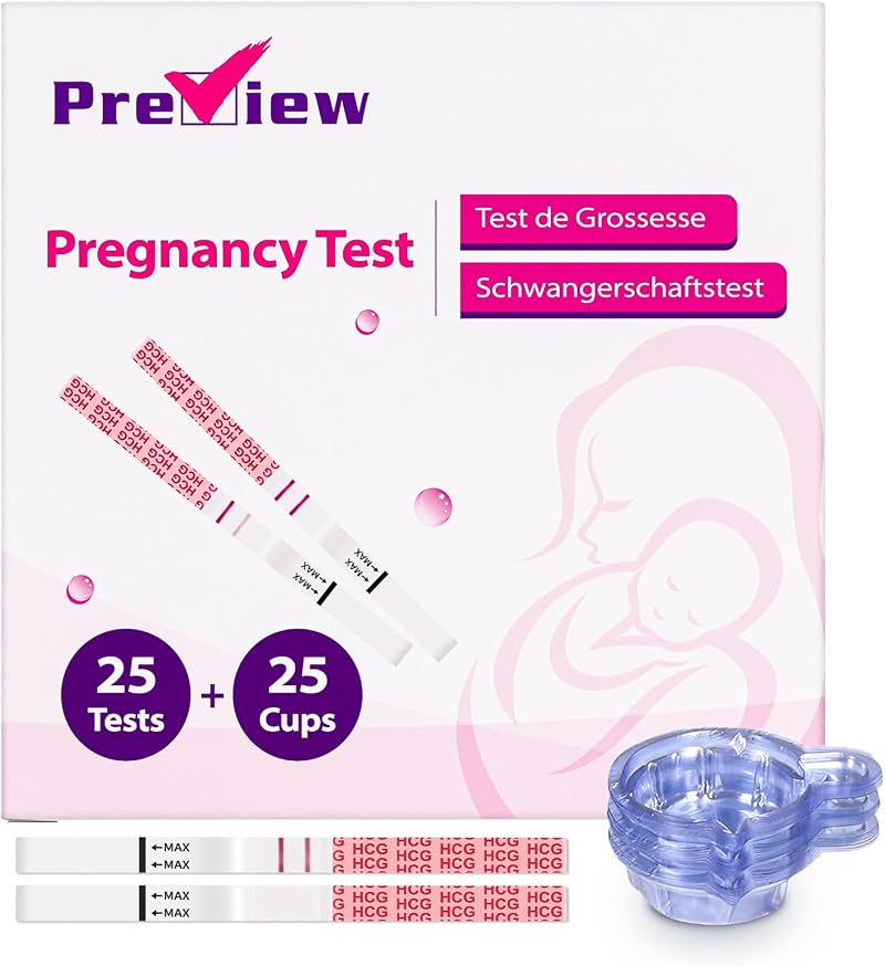 Preview Pregnancy Test Strips 25 Count Early 6 Days Urine Cups 10 mIU/mL