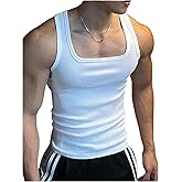 OYOANGLE Men's Square Neck Ribbed Knit Tank Top Basic Solid Sleeveless Undershirts Muscle Tops