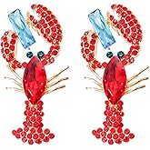 Rhinestone Lobster Earrings Crystal Lobster Dangle Drop Earrings Ocean Animal Drop Dangling Earrings Bohemian Jewelry Lobsters Accessories for Women Summer Vacation Beach Jewelry Gifts