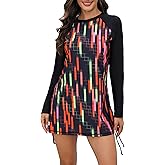 Halcurt Women's Long Sleeve Rash Guard Swim Shirt with Tie Drawstring UPF 50+ Sun Protection Swimsuit Top