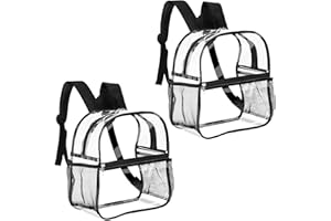 BOBOKA 2 Pieces Clear Mini Backpack Stadium Approved 12x12x6 Stadium Backpack with 2 Water Holders Heavy Duty Clear Bag See Through Transparent Backpack for Concert Work Sport Games Festival Venues