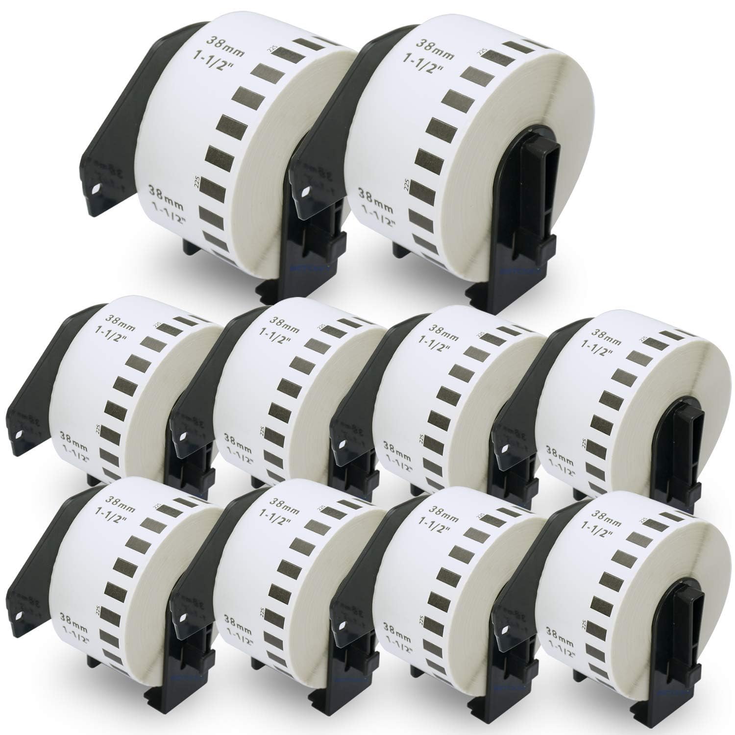 BETCKEY - 10 Rolls DK-22225 Continuous Paper Labels Compatible with Brother, 38mm(W) x 30.48m(L), Black on White, 10 Labels Using for Brother QL Label Printers