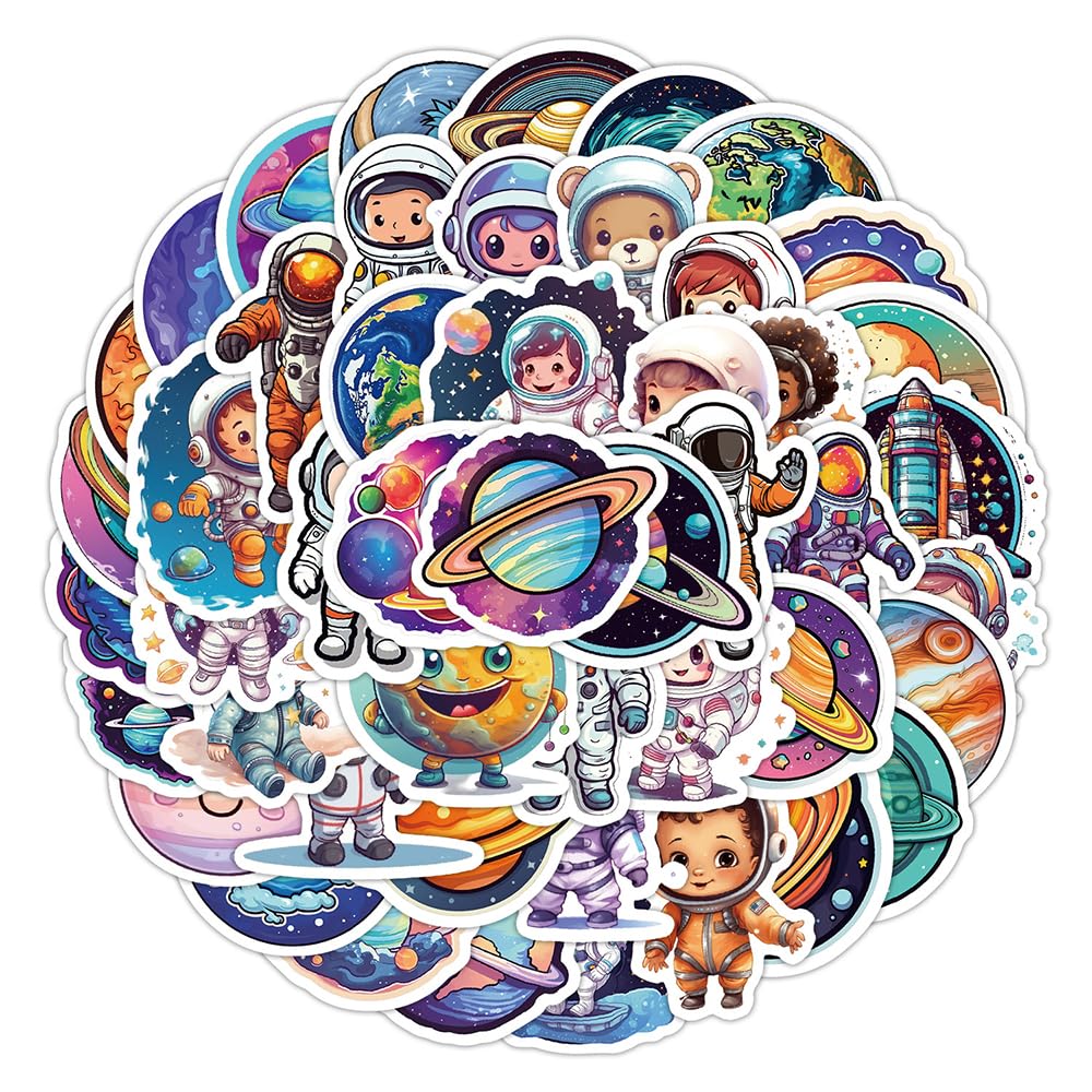 Lovely Astronaut Vinyl Stickers, 50 PCS Waterproof Cartoon Character Decals for Laptops, Scrapbooking, Journals, Notebooks, Water Bottles, Suitcases, Phones & DIY Decor — image 1