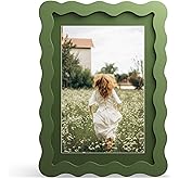 THKRLOF 5x7 Picture Frame with Mat for 4x6, Wavy Edge Wooden Real Glass Photo Frame for Tabletop and Wall Hanging, Green, 1 Pack