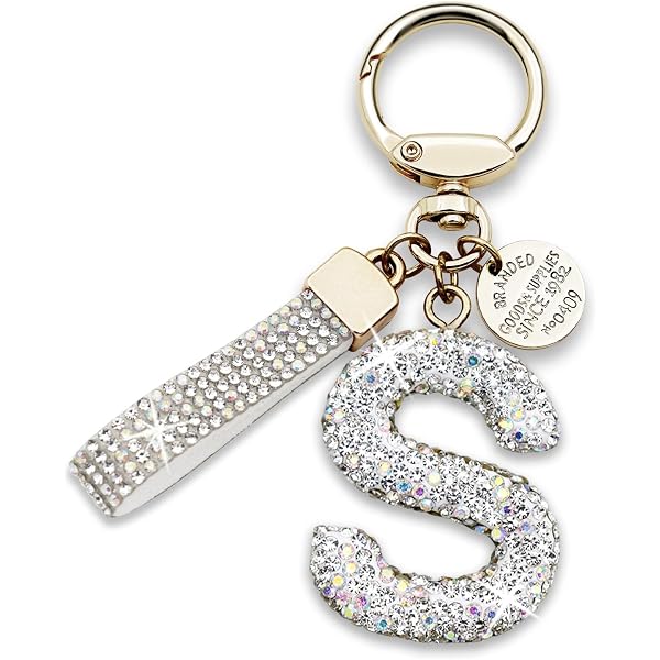 Bling Initial 'T' Keychain For Women - Sparkly Rhinestone Letter With Bear Charm, Silver - View #5