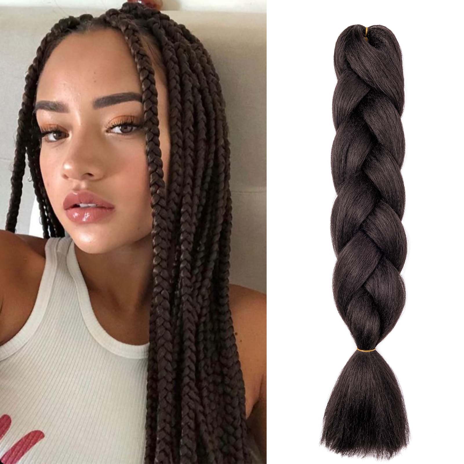 Gairyan Jumbo Braiding Hair Extensions 1pcs Dark Brown Jumbo Braids Hair Extensions for Braiding Synthetic Hair 1 Pack 24 inches 100g Box Braids Crochet Twist