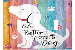WPSHIJIA Funny Animal Cute Dog Colorful Wood Rainbow Panel 3 Gang Light Switch Covers Decorative Unique Triple Toggle Wall Plate Electrical Faceplate Switchplate for Nursery Kidroom Bedroom Decor
