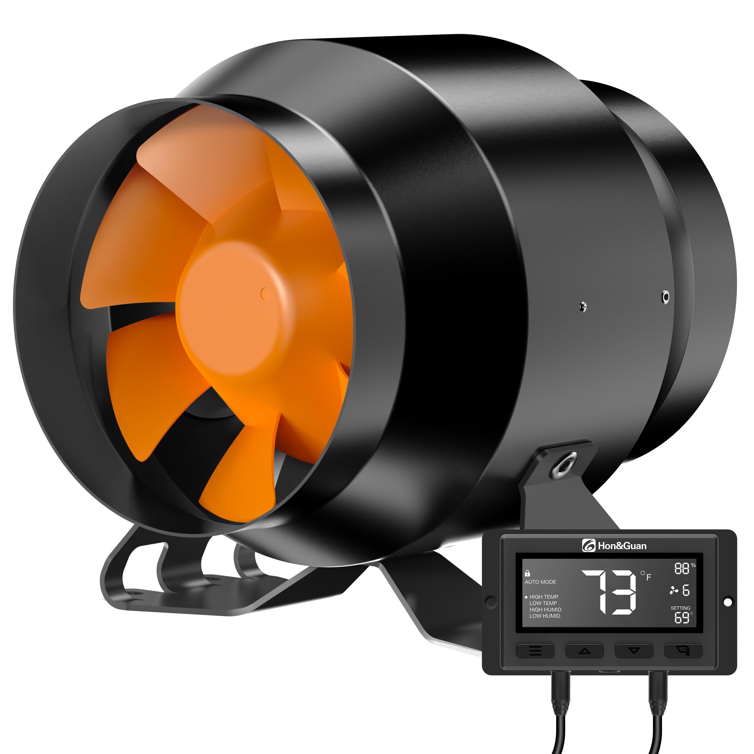 Photo 1 of Hon&Guan PRO 4 Inch Inline Duct Fan - 212 CFM with Quiet EC Motor & Temperature Humidity Smart Controller, Ventilation Exhaust Fan for Heating Cooling, Grow Tents, Hydroponics (Black&Orange)