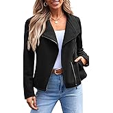 AUTOMET Women‘s Faux Suede Leather Jacket, Cropped Open Front Coat for Fall Winter Spring, Cardigan Style