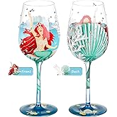 NymphFable Hand Painted Mermaid Wine Glass 15oz Personalised Birthday Gifts for Women Best Friend