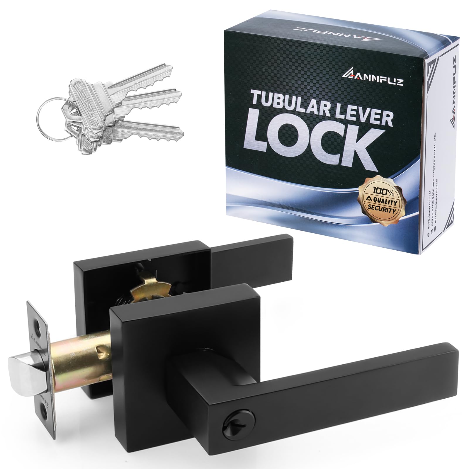 Photo 1 of ANNFUZ Entry Door Handle Lock with Keys,Interior Front Door Lever Set with Turn-Thumb Locking,Not Keyed Alike Reversible Door Knob for Right Left Side,for Entrance,Bedrooms,Bathroom,Matte Black
