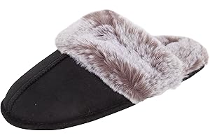 Jessica Simpson Women's Comfy Faux Fur House Slipper Slip-On Scuff Memory Foam Soft Plush Lining