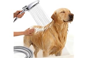 G-Promise 3 Mode Dog Shower Attachment with Pause Mode, Dog shower Sprayer with 100 Inches Stainless Steel Hose, Metal Diverter, Adhesive Holder, for Fast and Easy Dog Bathing and Cleaning(Chrome)