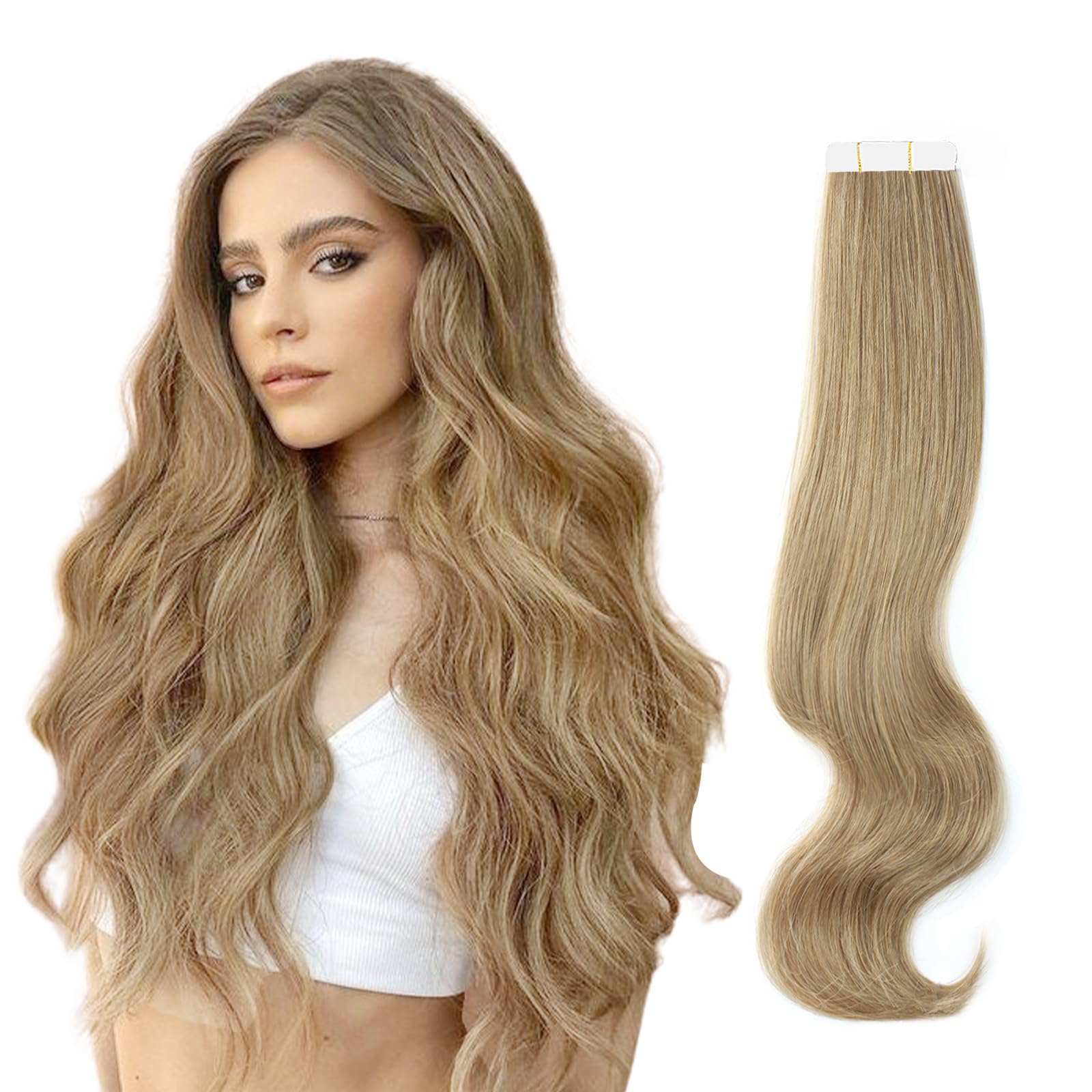 ABH AmazingBeauty Hair Semi-permanent Tape Attached Real Remi Remy 100 Human Hair Tape in Extensions 50g 20pcs Invisible Seamless Reusable Skin Weft Ash Brown Light Chestnut Brown Color 8 20 Inch — image 1