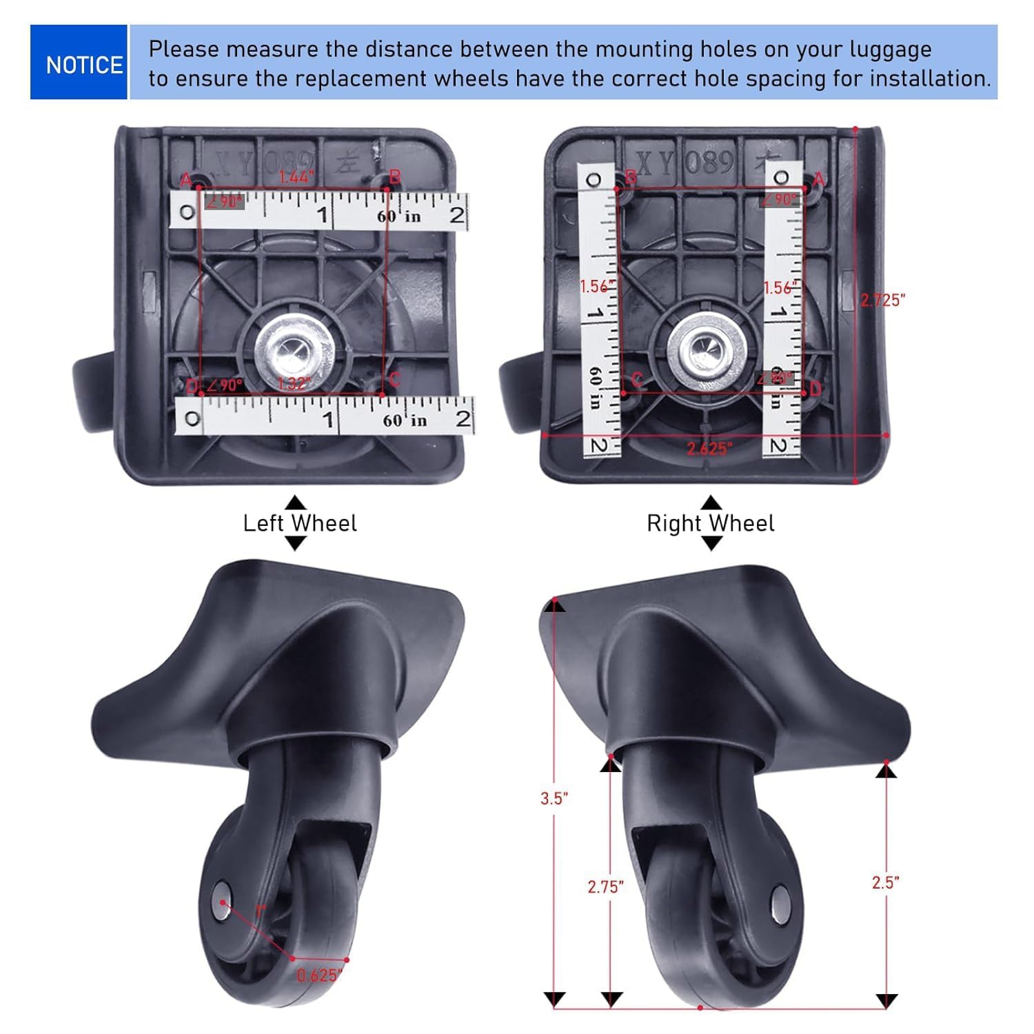 Replacement Luggage Wheel Repair Suitcase Bag Parts Spinner Wheels Casters a Pair（W149,2 pcs
