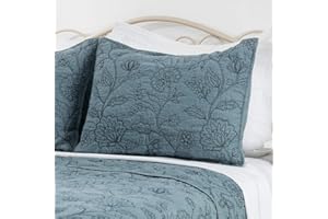 Elegant Life Home 100% Cotton Night Blossom Embroidery Pillow Shams Pillowcase, Luxury Floral Pattern Pillow Covers, King Size, 20'' x 36'', Park Blue, 1 Piece