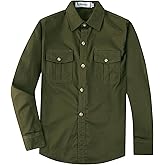 Aimehonpe Boys Long Sleeve Button Down Casual Woven Dress Shirt with Two Pockets