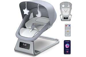 pudult Baby Swing, Electric Baby Rocker for Newborns with 3 Timer Functions, 5 Rocking Speeds, 11 Preset Lullabies and Bluetooth, 5-Point Harness, Suitable for Babies 0-6 Months, Up to 30 lbs