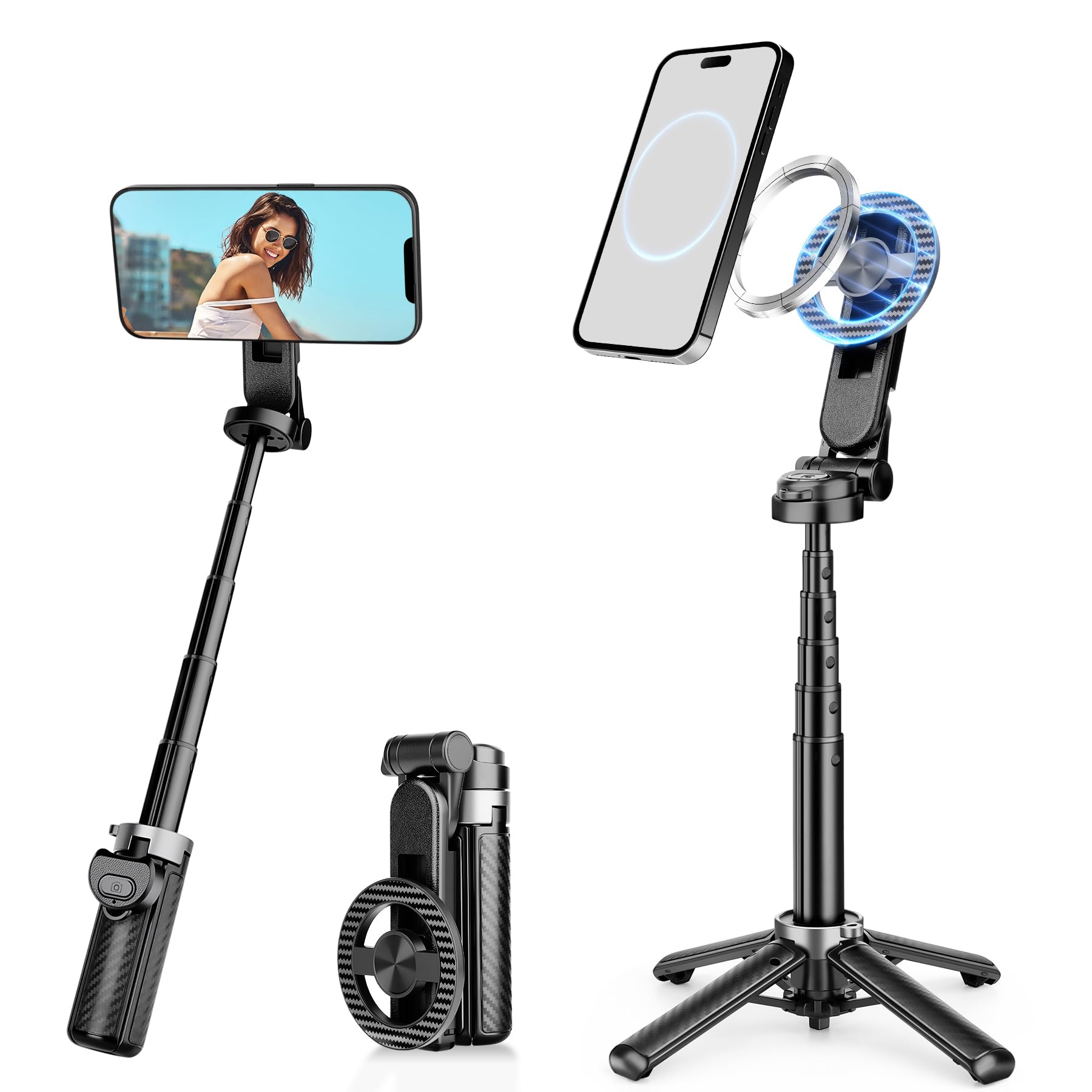 Photo 1 of 4-in-1 Magnetic Selfie Stick for iPhone - 360°Rotation & Quick-Draw Magnet Tripod for Instant Capture, Ultra-Compact & Pocket-Sized for Classic Selfies, Upper-Body Shots, and Small Group Photos