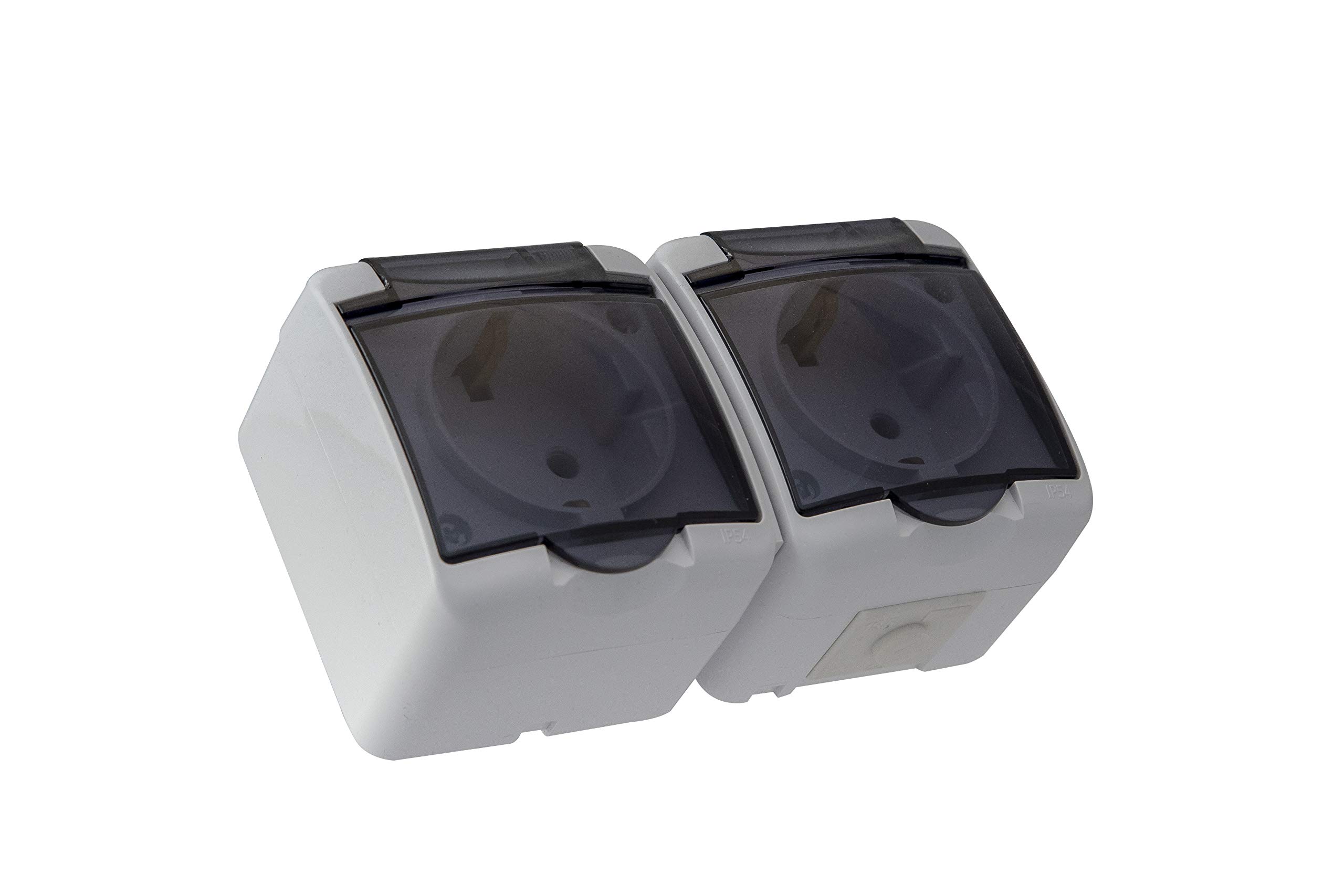 2-Way Surface-Mounted Schuko Wet Room Socket IP54 with Cover Smoke Glass (2-Way)