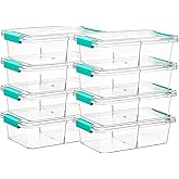 Vtopmart 8 Pack Clear Pencil Box, Plastic Pencil Holder with Removable Divider for Pen Organizer, Stackable Containers with Lid for Pen, Art Craft, Sticker, Scrapbook & Office Supplies