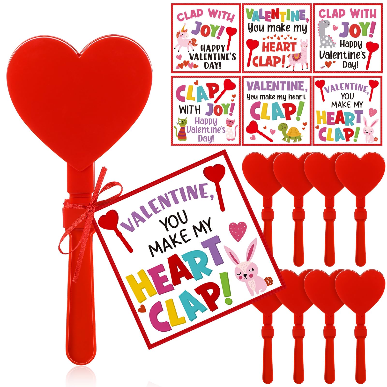 Photo 1 of Gemscream 48 Pcs/24 Sets Valentine's Day Gifts for Kids Classroom Red Heart Hand Clappers with Animal Greeting Cards for Valentines Day Gifts Kids School Exchange Prize