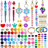 236Pcs Silicone Beads for Keychain Making Kit, Multi-Colored Silicone Beads Bulk, 13mm 15mm Round Rubber Bead Bracelet Kit for Pens, Necklace, Jewelry Making DIY Crafts Gifts
