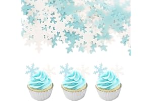 EPHLYN 50Pcs White and Blue Edible Snowflake Cupcake Toppers Snowflakes Cake Topper Decorations for Christmas Winter Holiday Frozen Theme Babyshower Birthday Wedding Party Supplies