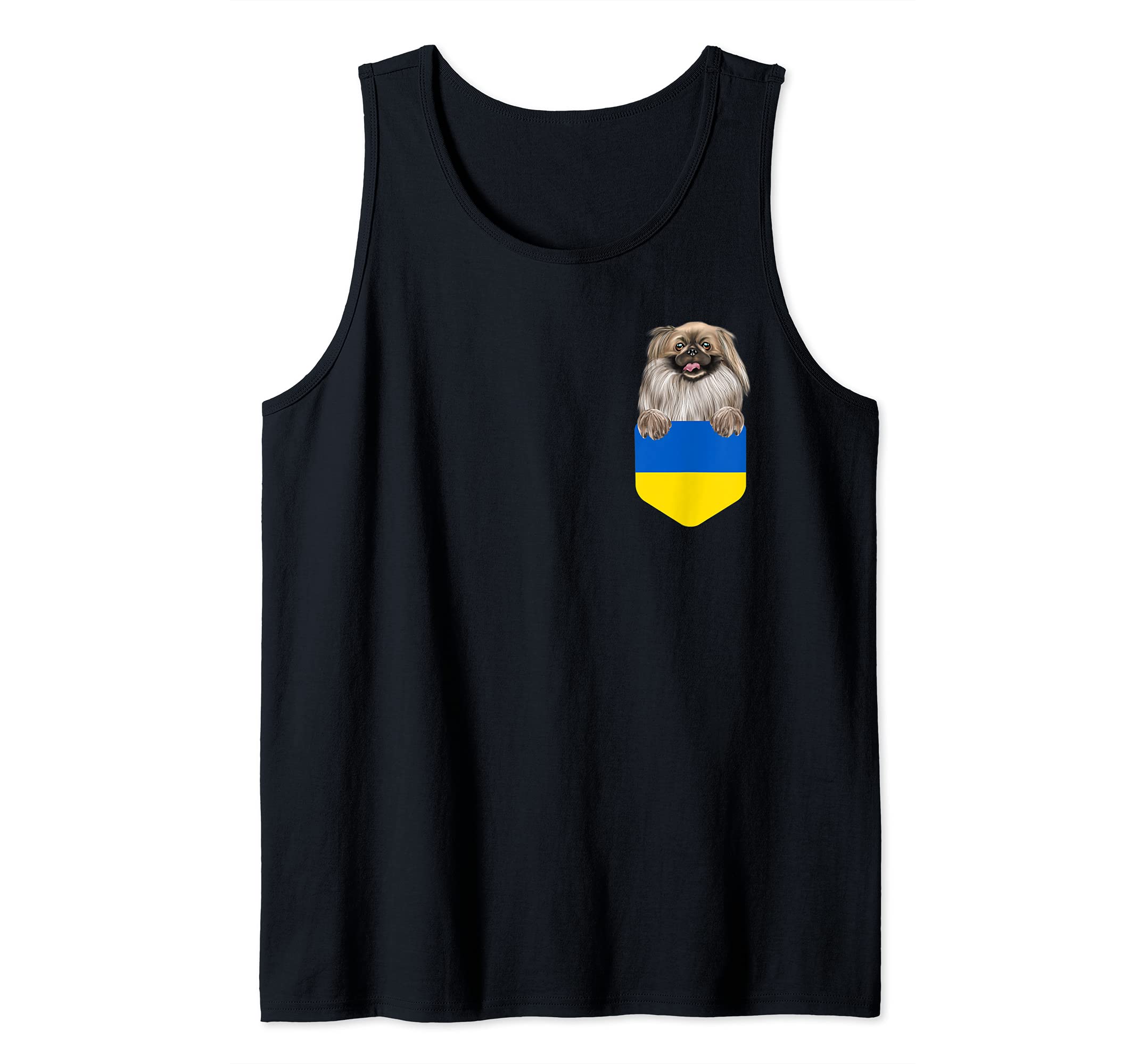 Ukraine Flag Pekingese Dog In Pocket Tank Top