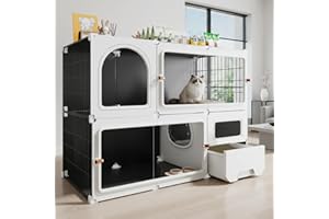 SNAAT Cat Cage Cat Enclosure with Litter Box & Clear Sliding Door, Expandable Cat Playpen, Detachable Metal, Cat Cage Indoor and Outdoor, Ferret Cage