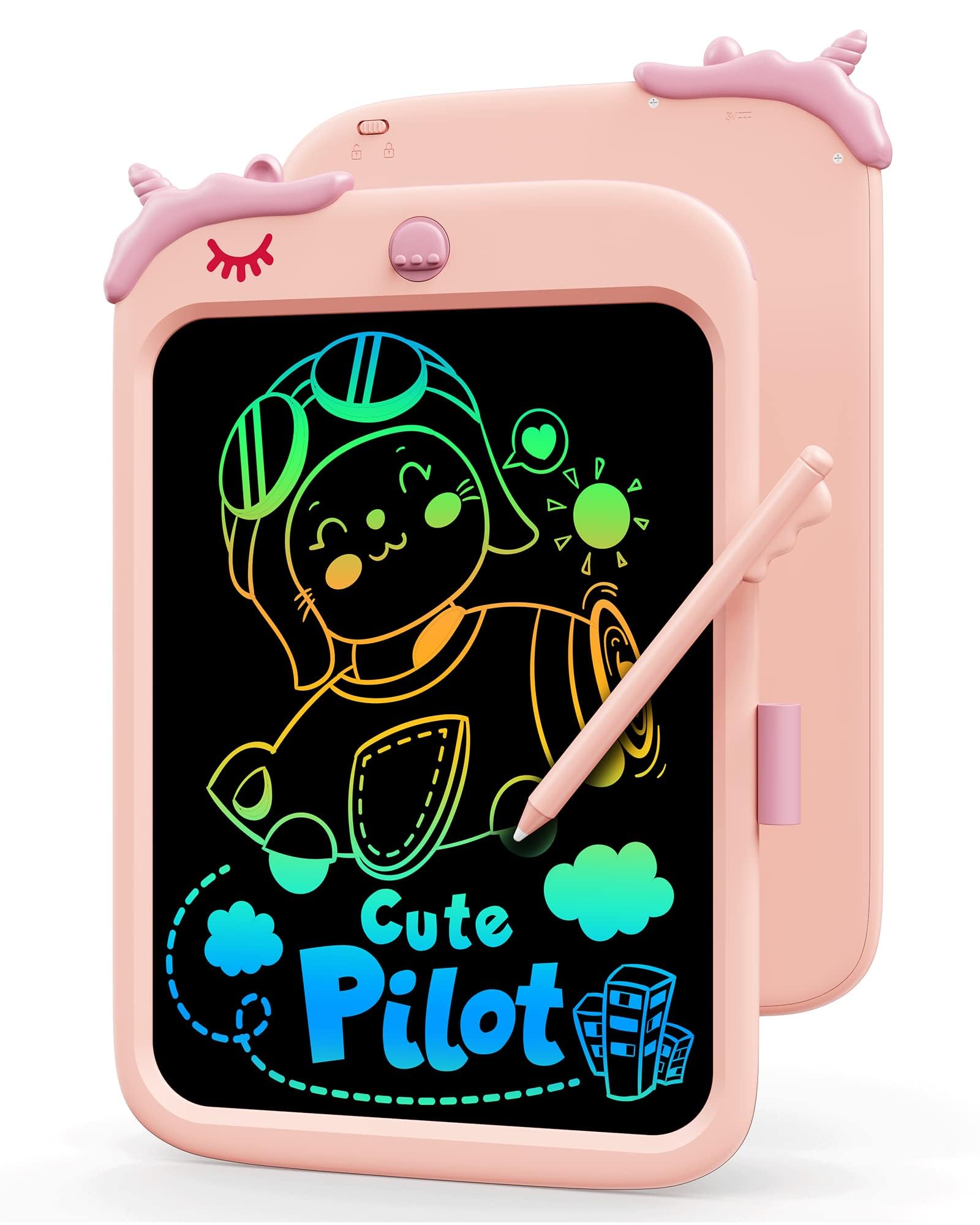 KOKODI LCD Drawing Tablet for Kids, Kids Drawing Board, 10 inch Magnetic Doodle Board for Children, Mess-Free Travel Toy with Erasable Pen, Educational Learning Toy for Ages 2-6 (Pink)