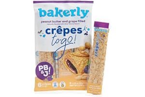 bakerly Peanut Butter and Grape Filled Crepes to go! Non GMO, Free from Artificial Flavors & Colors, Pack of 4, 6-Count (24 Total Crepes)