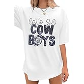 Womens Football Sequin Embroidery Shirts Oversized Vintage Game Day Tshirt Casual Football Season Short Sleeve Tops