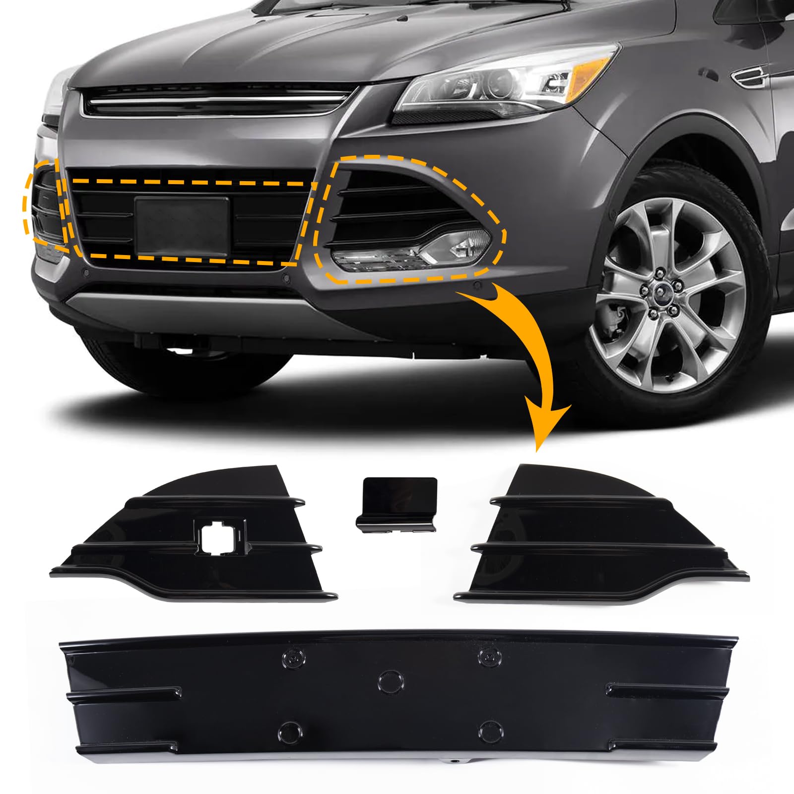 Photo 1 of Fog Light Grill Cover Frame Lamp Shade Under Front Bumper For Ford Escape/Kuga 2013 2014 2015 2016 DV45-17K947-A DV45-17K946-A DV45-17K945-B (Grille left Triangle)