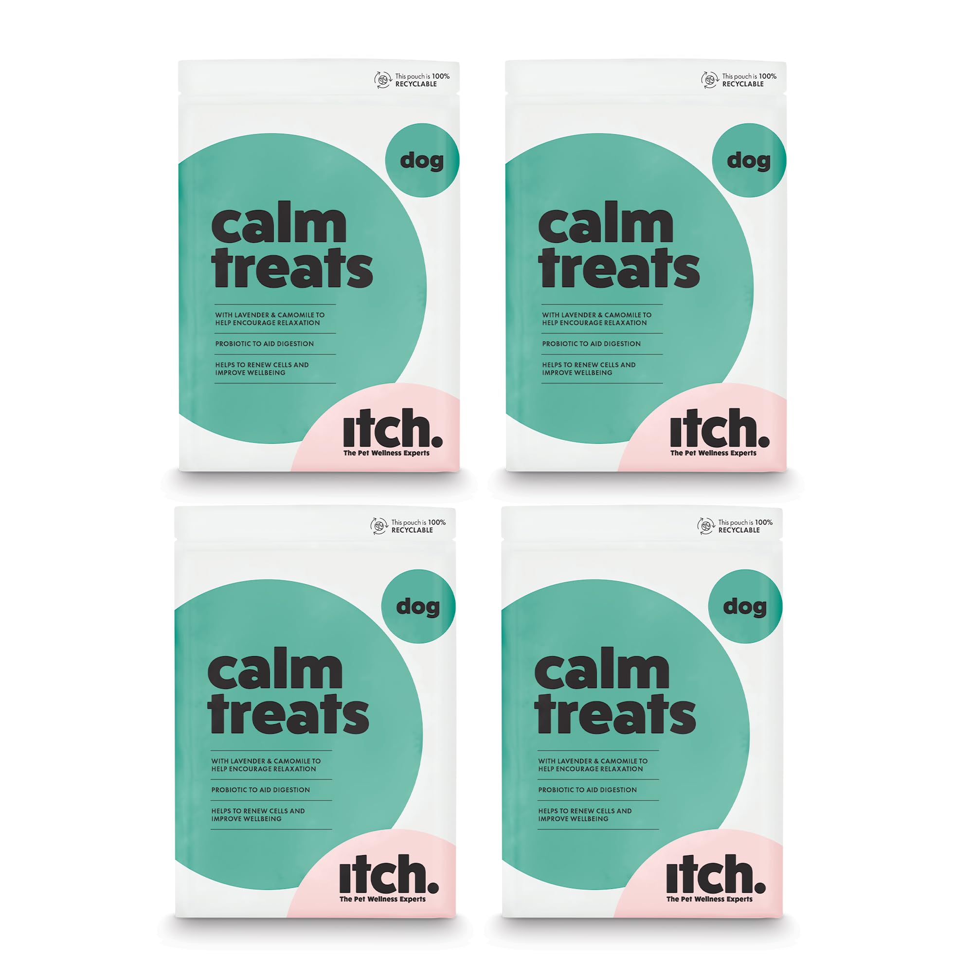 Itch - Calming Dog Treats - Grain-Free, Calm Dog Treats with Lavender, Camomile and Probiotics for Natural Relaxation - Made in the UK - 4-Pack