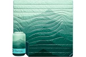 Rumpl Original Puffy Blanket - Warm Puffy Camping Blanket, 100% Recycled Polyester Insulation, Lightweight, Packable, Water-Resistant, Outdoor Puffer Blanket, 84"x80", Cascade Fade