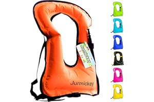 JURMICKEY Inflatable Snorkel Vest Adults, Portable Snorkel Jacket, Buoyancy Vest for Snorkeling, Swimming, Kayaking, Boating, Safety Load Up to 220 Ibs