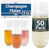 Reli. Champagne Flutes Plastic (50 Pack, 9oz) Clear, Stemless | Disposable Mimosa Glasses for Champagne, Mimosa, Cocktail, Wedding/Parties | BPA-Free Plastic Champagne Flutes, Shatterproof Cups